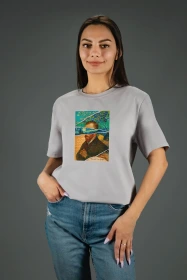 Жіноча футболка з принтом | Van Gogh (00124) Світло-сіра