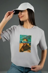 Жіноча футболка з принтом | Van Gogh (00124) Світло-сіра