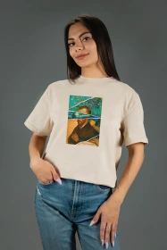 Жіноча футболка з принтом | Van Gogh (00124) Тауп