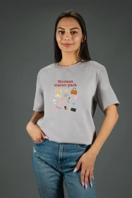 Жіноча футболка з принтом | Woomen starter pack (00126) Світло-сіра