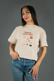 Жіноча футболка з принтом | Woomen starter pack (00126) Тауп