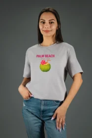 Жіноча футболка з принтом | Palm beach (00138) Світло-сіра