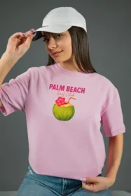 Жіноча футболка з принтом | Palm beach (00138) Рожева