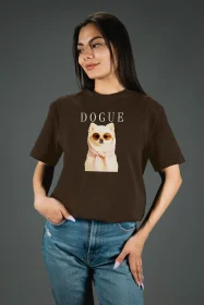 Жіноча футболка з принтом | Dogue (00142) Коричнева