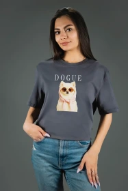 Жіноча футболка з принтом | Dogue (00142) Фуме