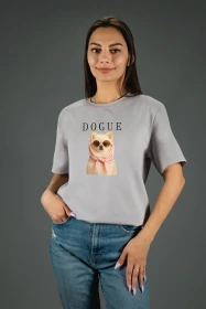 Жіноча футболка з принтом | Dogue (00142) Світло-сіра