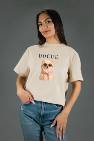 Жіноча футболка з принтом | Dogue (00142) Тауп
