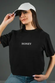 Жіноча футболка з принтом | HONEY (00154) Чорна