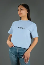 Жіноча футболка з принтом | HONEY (00154) Блакитна