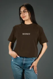 Жіноча футболка з принтом | HONEY (00154) Коричнева