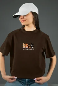 Жіноча футболка з принтом | CORGIS (00162) Коричнева