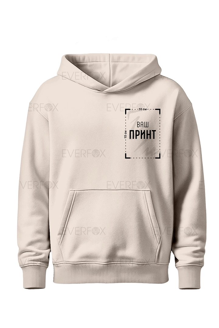 Худі оверсайз на флісі з індивідуальним принтом (Бежеве)